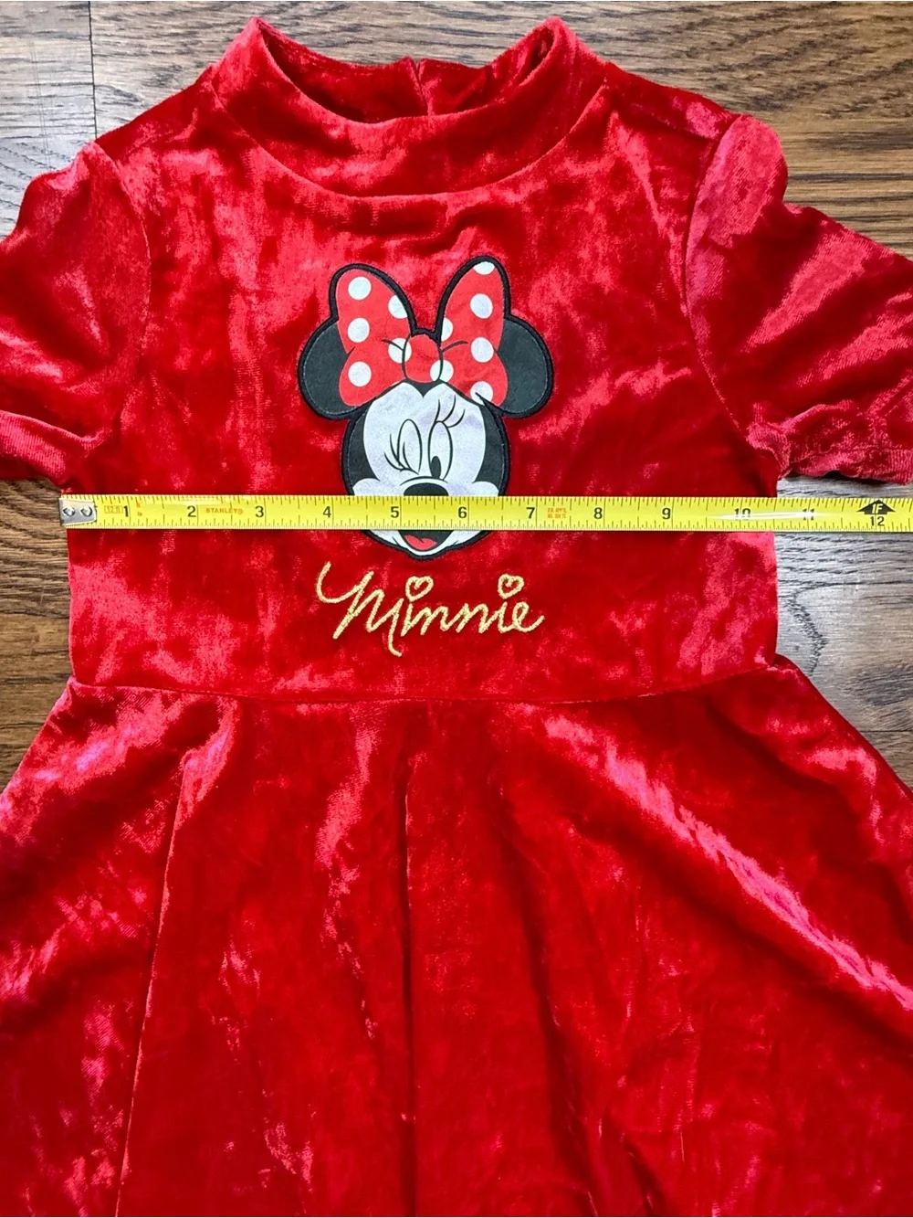 Disney Junior Girls Minnie Mouse Red Velvet Dress Embroidered Bow Detail 3T